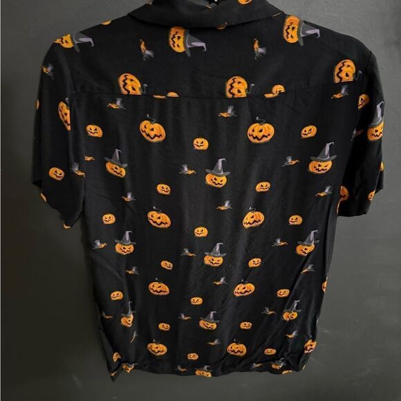 Denim & Flower Ricky Singh Black Halloween Pumpkin Button Up Shirt Men's Small - Picture 7 of 10